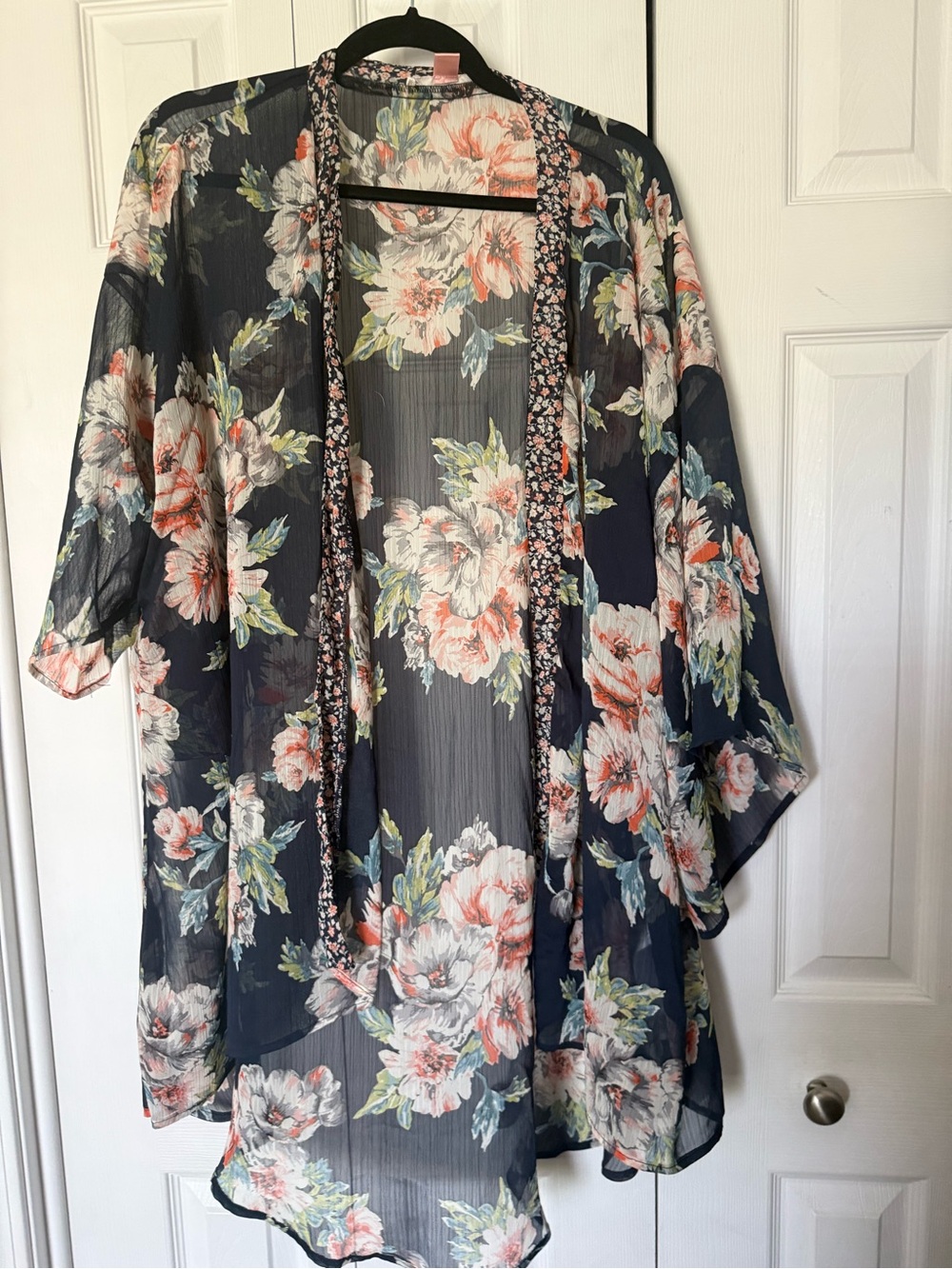 Floral Navy Sheer Swim Coverup Kimono
